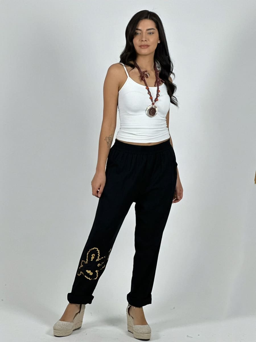 Pantalon Lino Diseño Broderi con Brillos A1-231