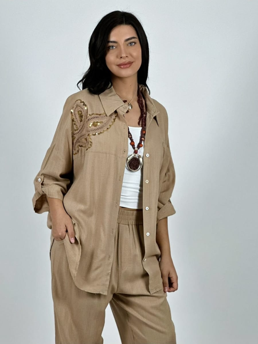 Blusa Lino Diseño Broderi con Brillos A1-238