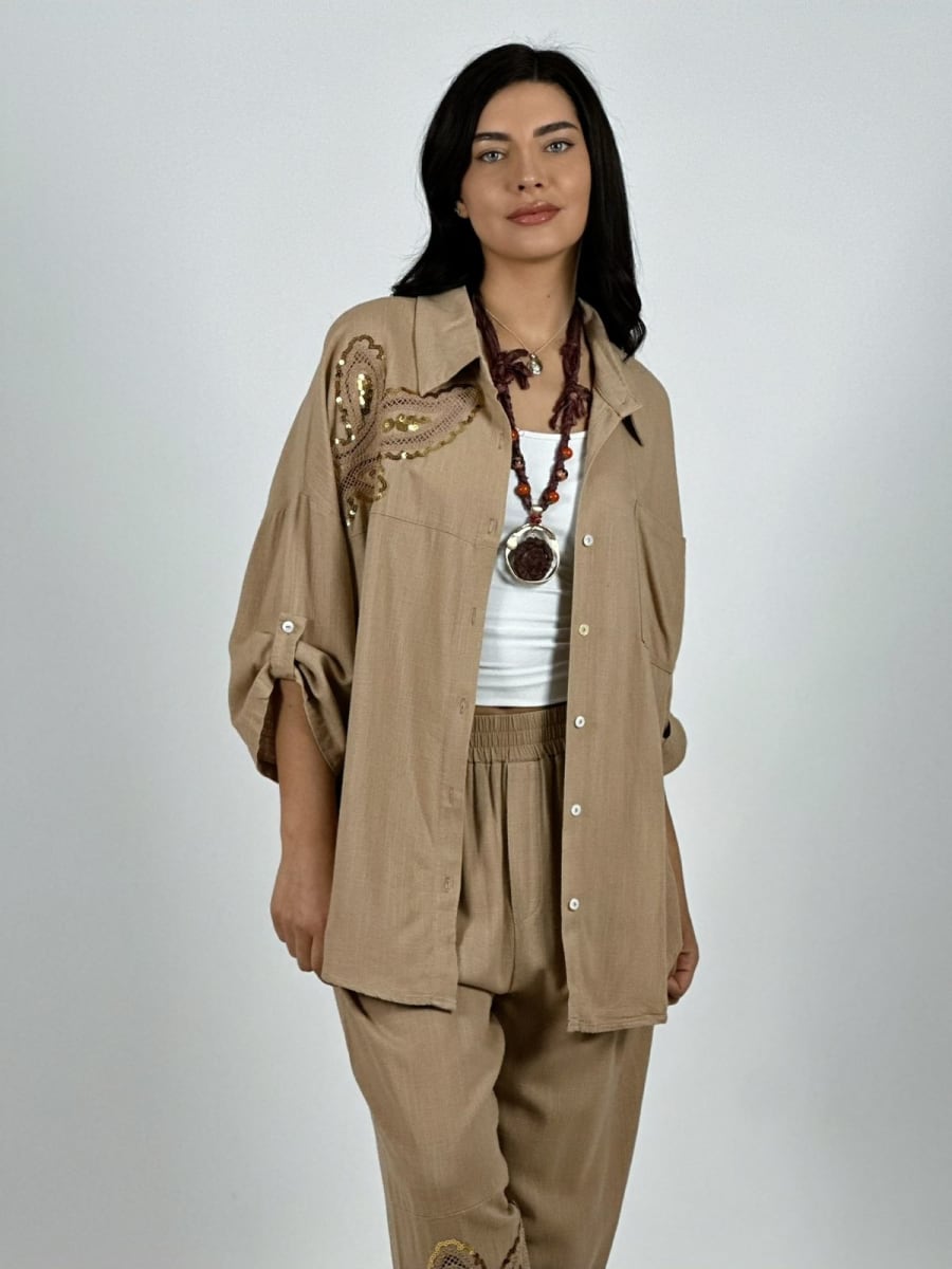 Blusa Lino Diseño Broderi con Brillos A1-237