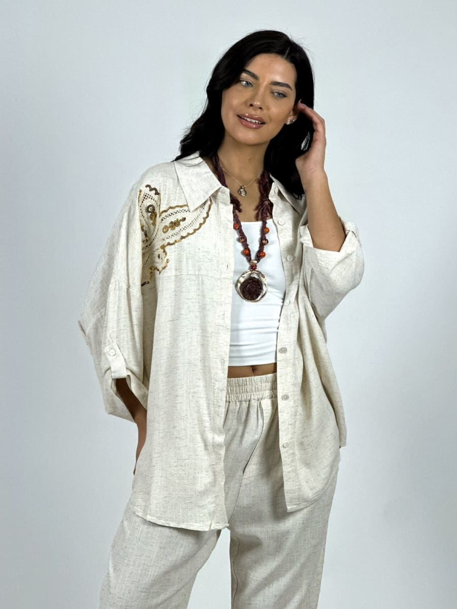 Blusa Lino Diseño Broderi con Brillos A1-2313