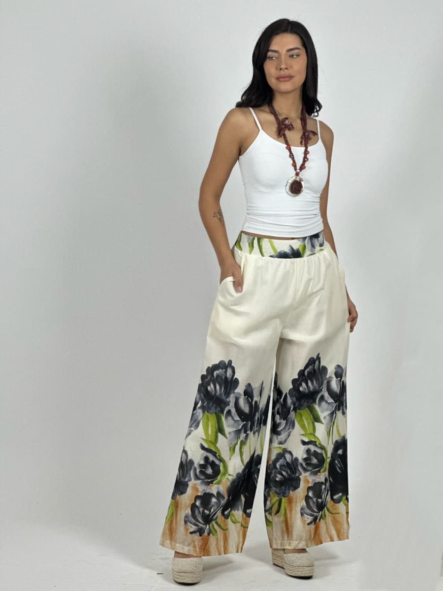 Palazzo Casual Rosas Estampadas A1-171