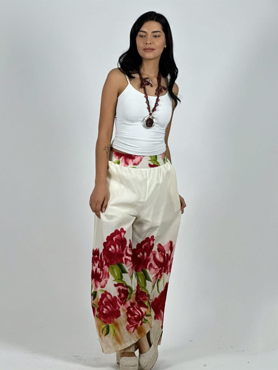 Palazzo Casual Rosas Estampadas A1-177