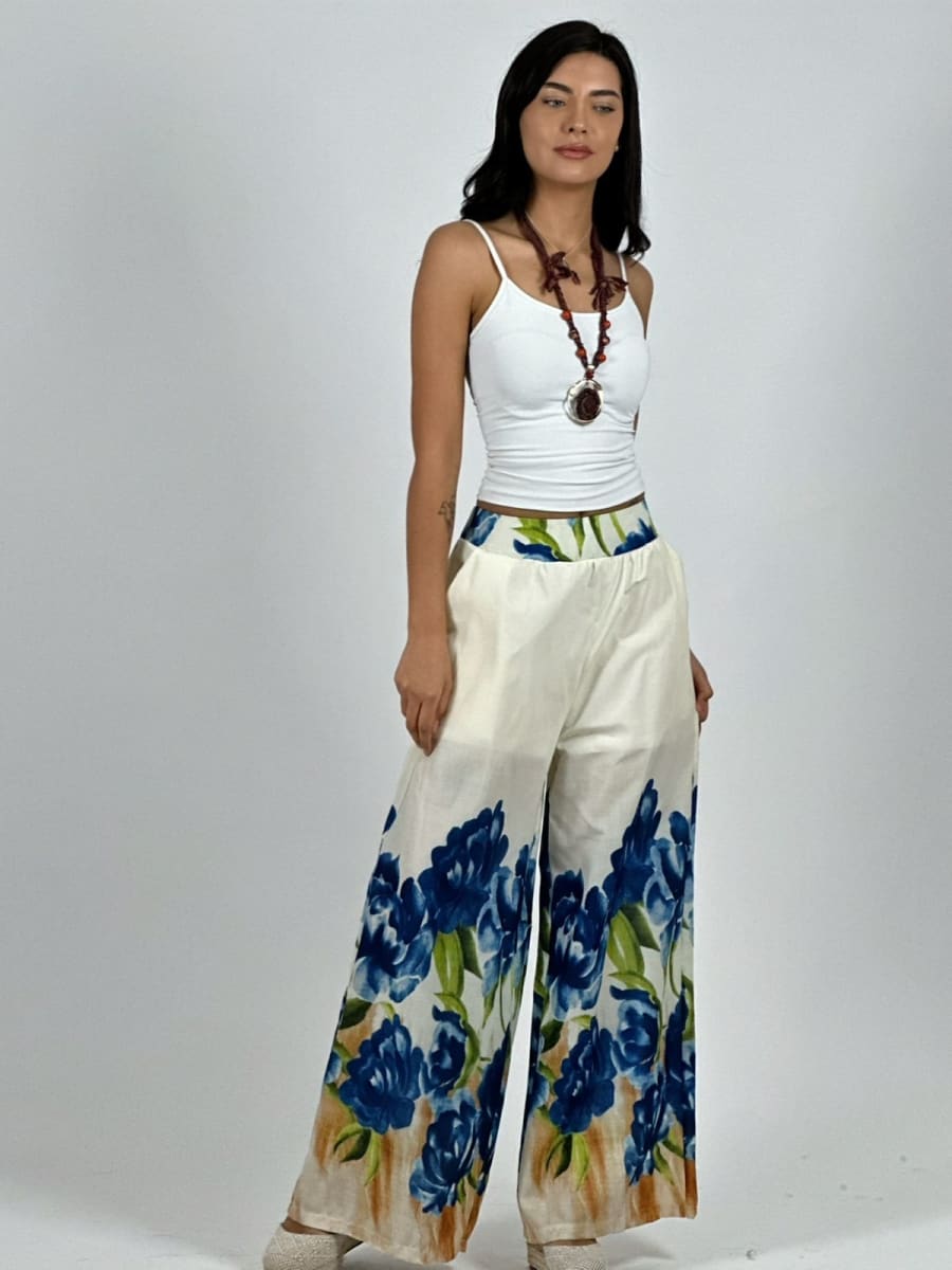 Palazzo Casual Rosas Estampadas A1-174