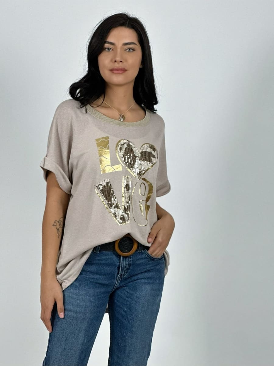 Polera LOVE Brillo y Lentejuelas A1-331