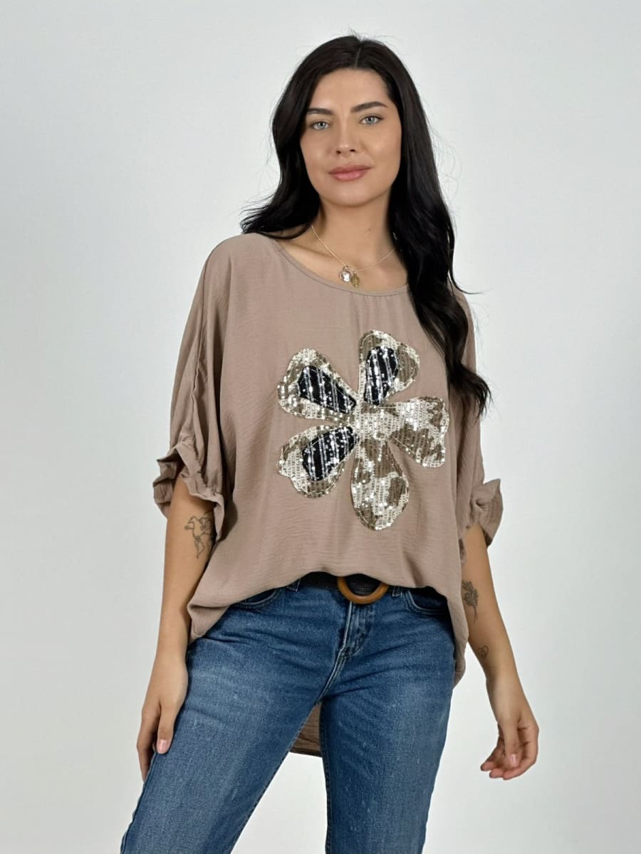 Polera Crepe Flor de Lentejuelas A1-381