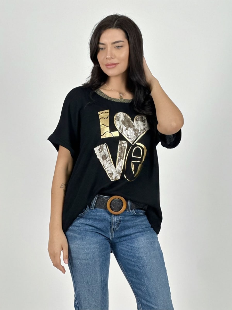 Polera LOVE Brillo y Lentejuelas A1-335