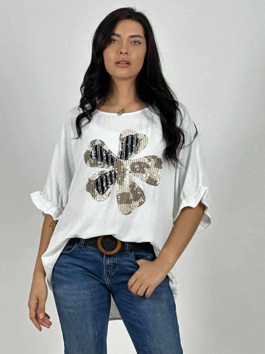 Polera Crepe Flor de Lentejuelas A1-384