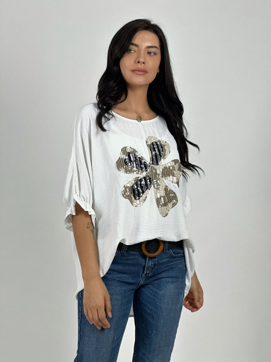 Polera Crepe Flor de Lentejuelas A1-385