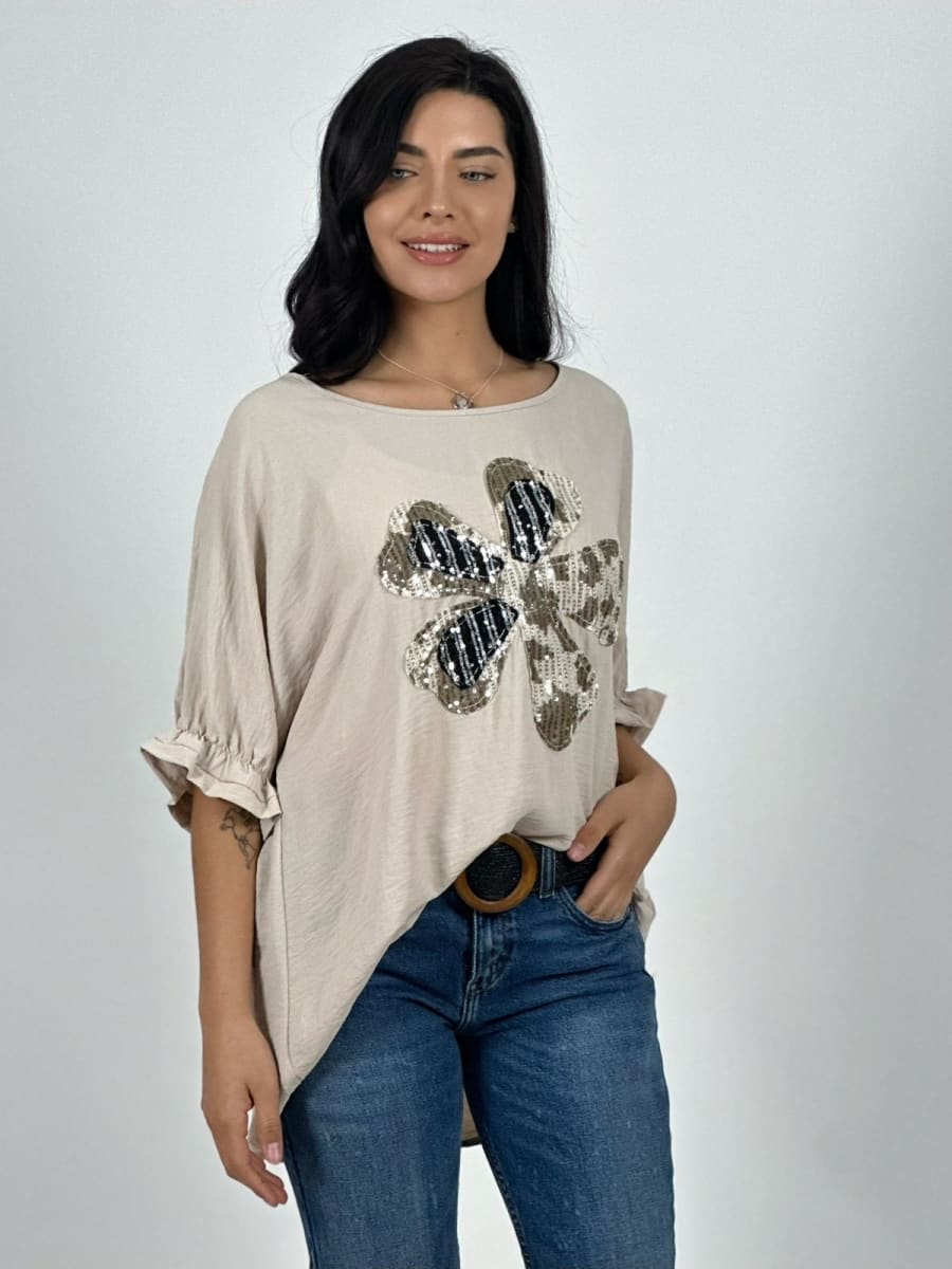 Polera Crepe Flor de Lentejuelas A1-3811