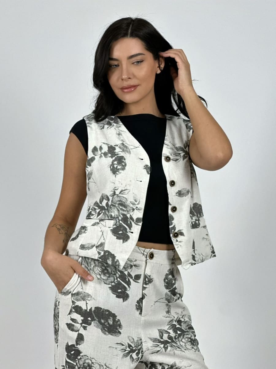 Gillette Casual italiano lino Estampado Rosas A4-922