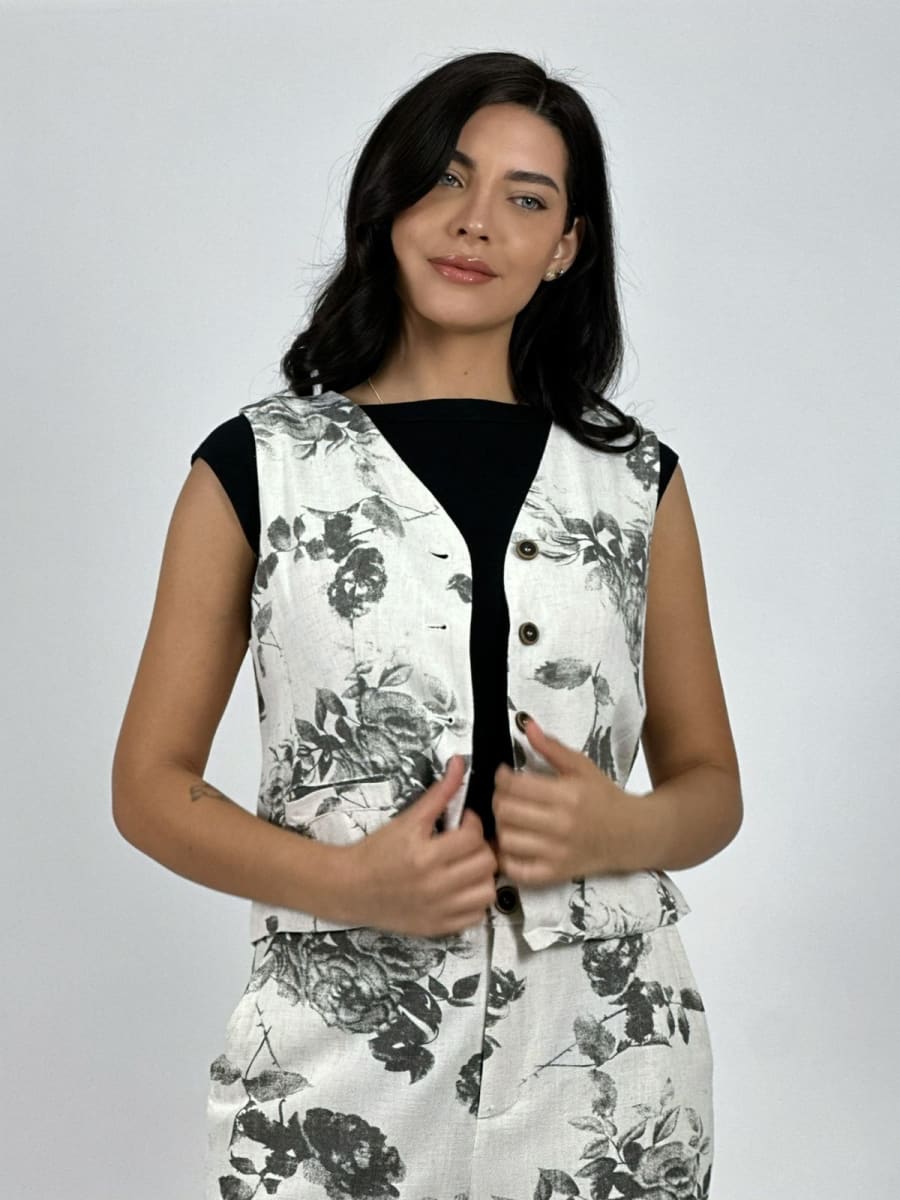 Gillette Casual italiano lino Estampado Rosas A4-921