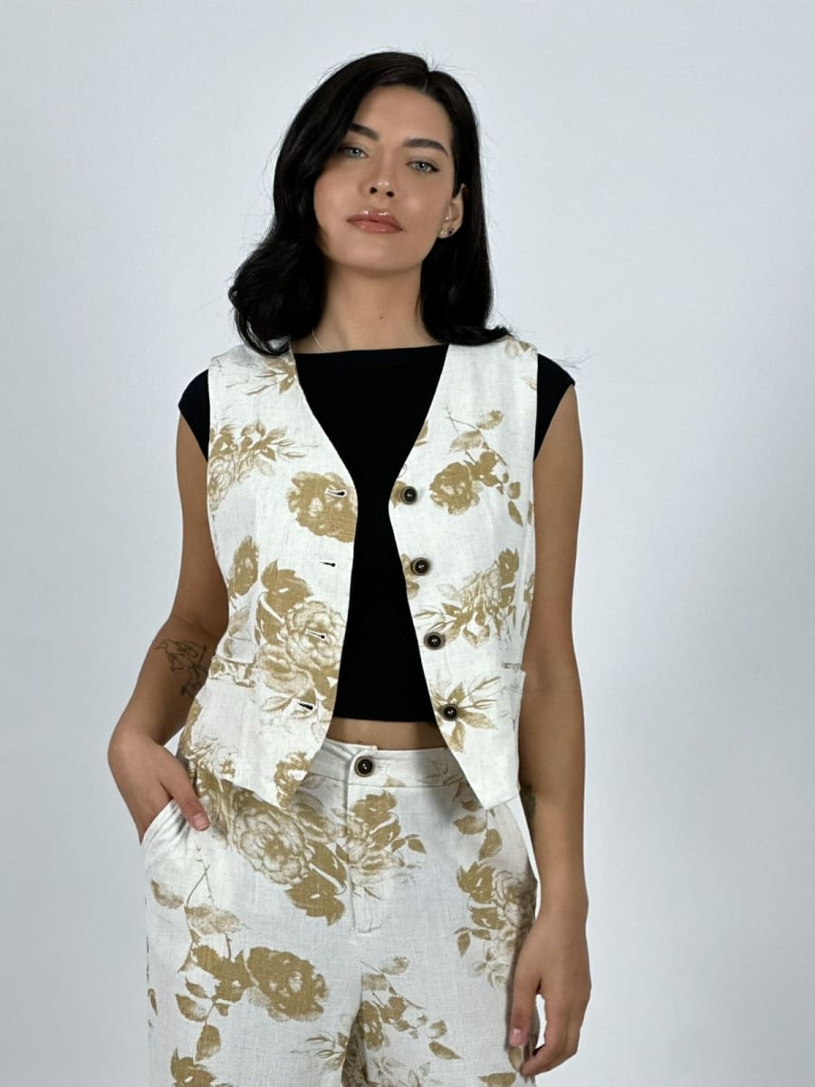 Gillette Casual italiano lino Estampado Rosas A4-924