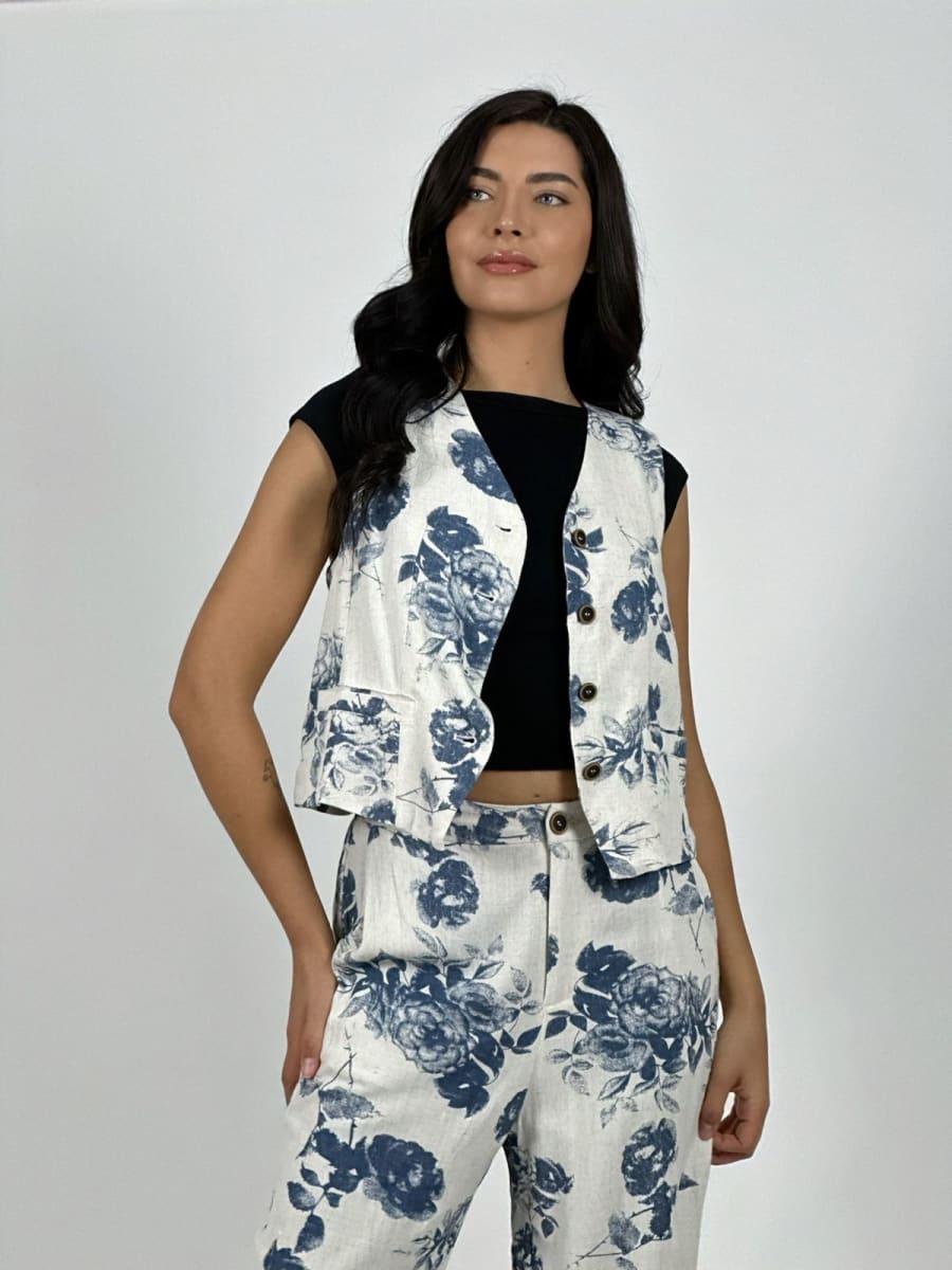 Gillette Casual italiano lino Estampado Rosas A4-927