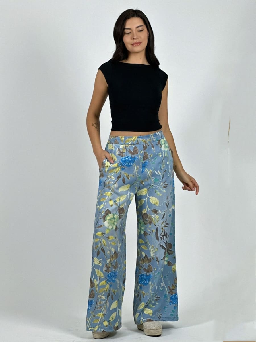 Pantalon Italiano Lino Casual Estampado Floral A1-271