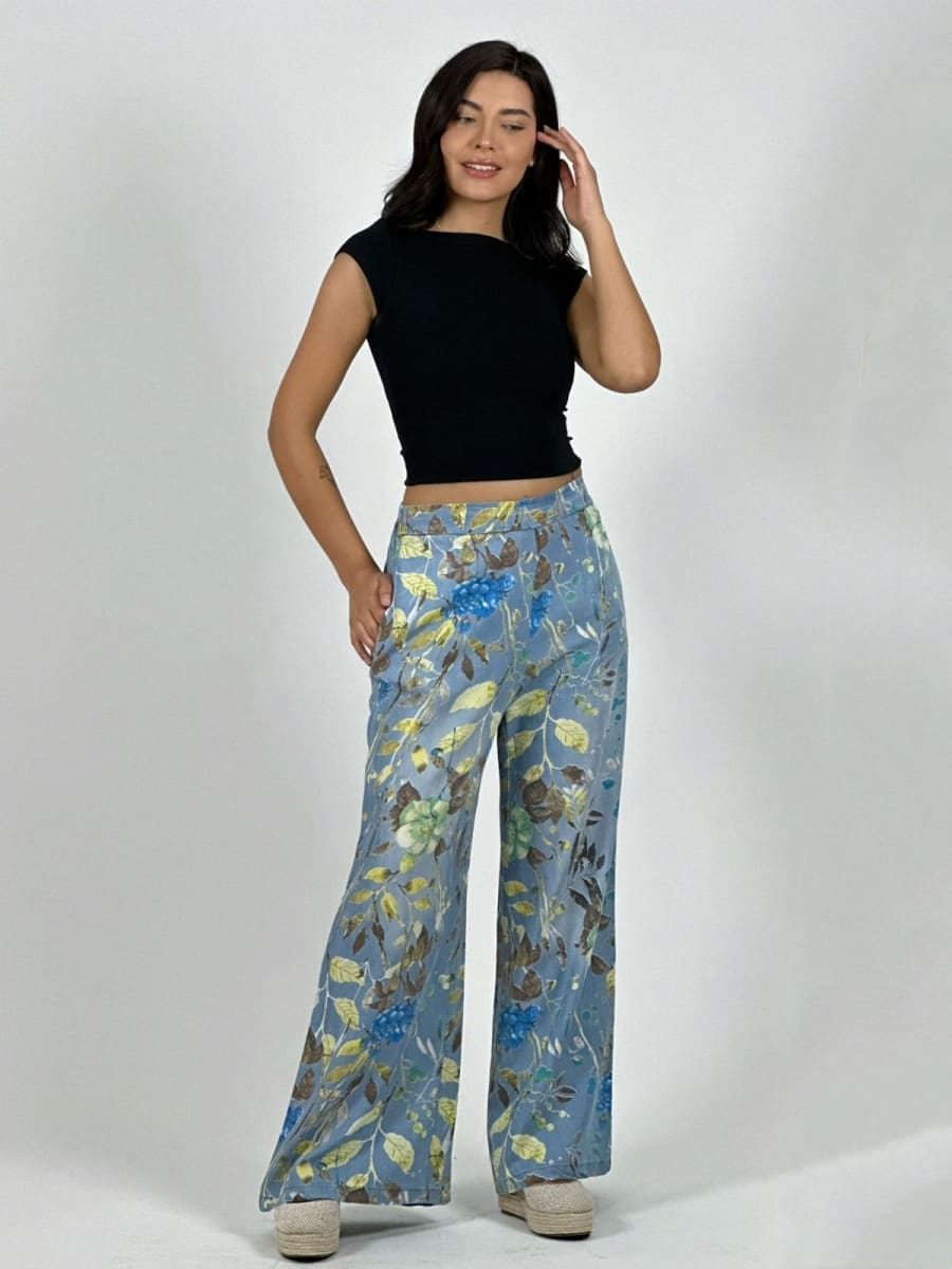 Pantalon Italiano Lino Casual Estampado Floral A1-272
