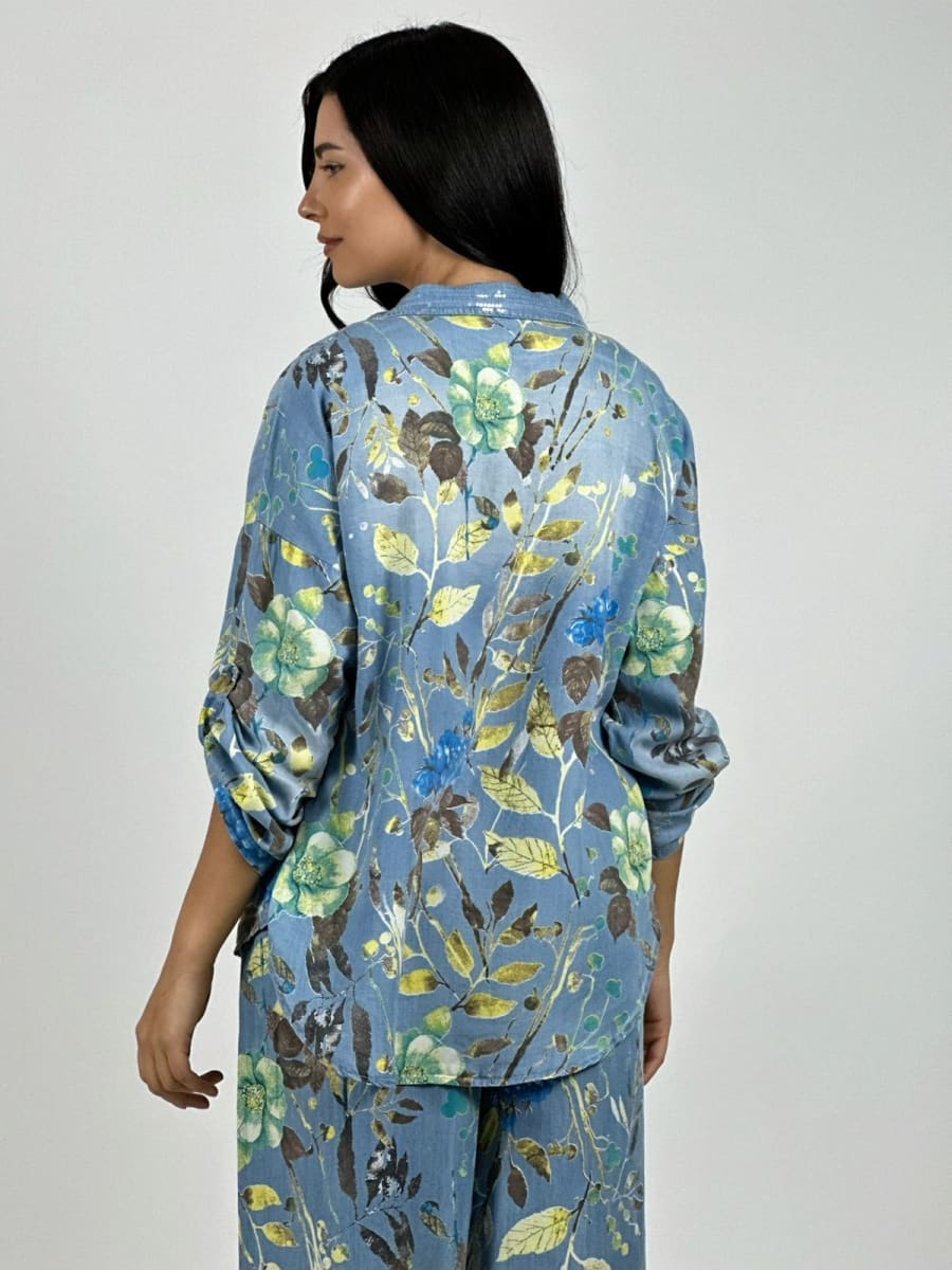 Camisa Italiano Lino Casual Estampado Floral A1-224