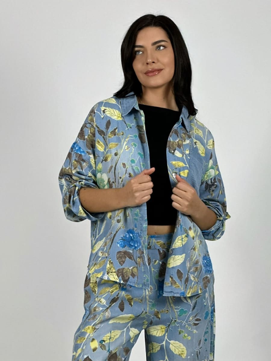 Camisa Italiano Lino Casual Estampado Floral A1-221