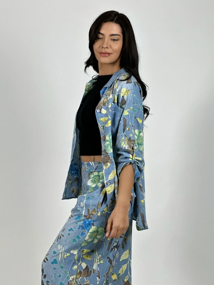 Camisa Italiano Lino Casual Estampado Floral A1-223