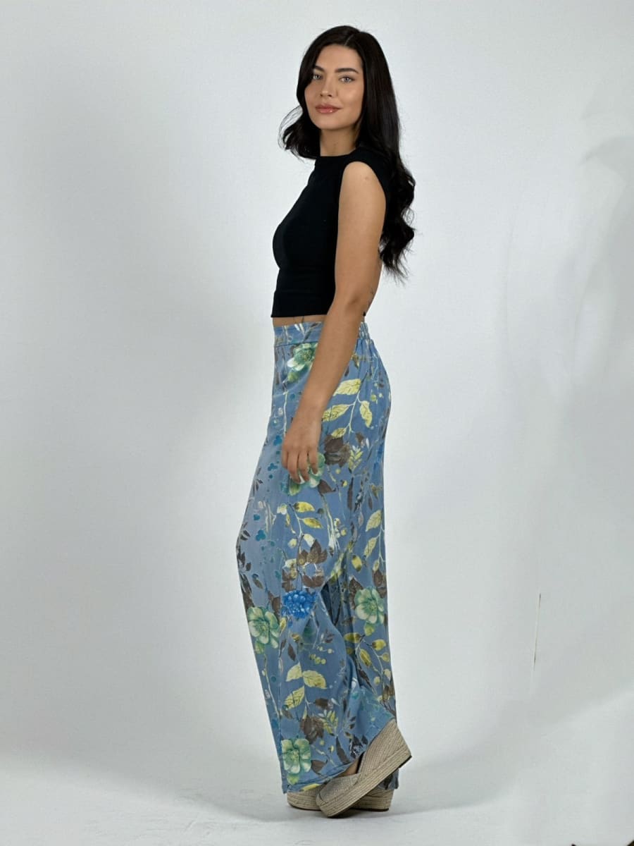 Pantalon Italiano Lino Casual Estampado Floral A1-273