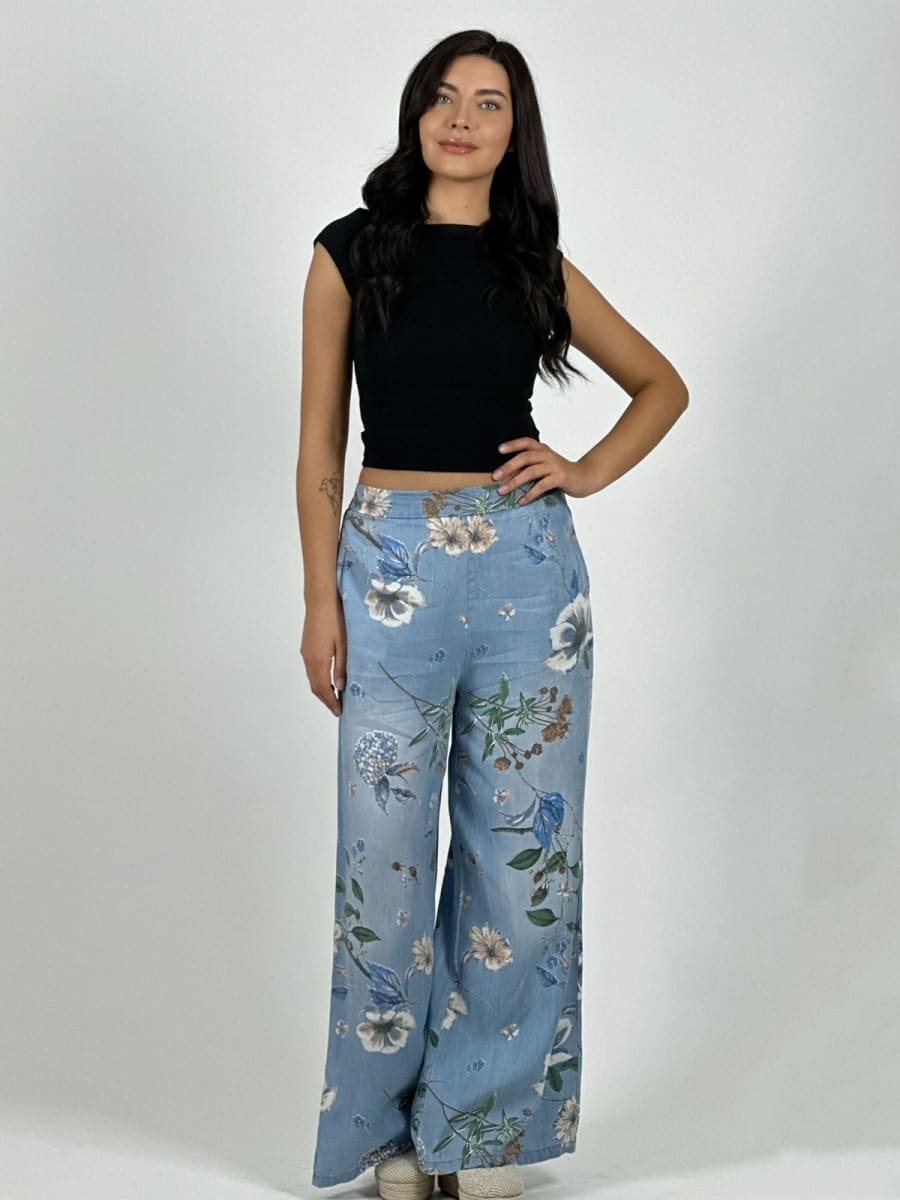 Pantalon Italiano Lino Casual Estampado Floral A1-275
