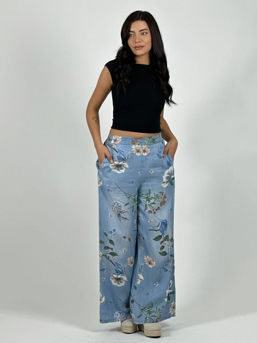 Pantalon Italiano Lino Casual Estampado Floral A1-276