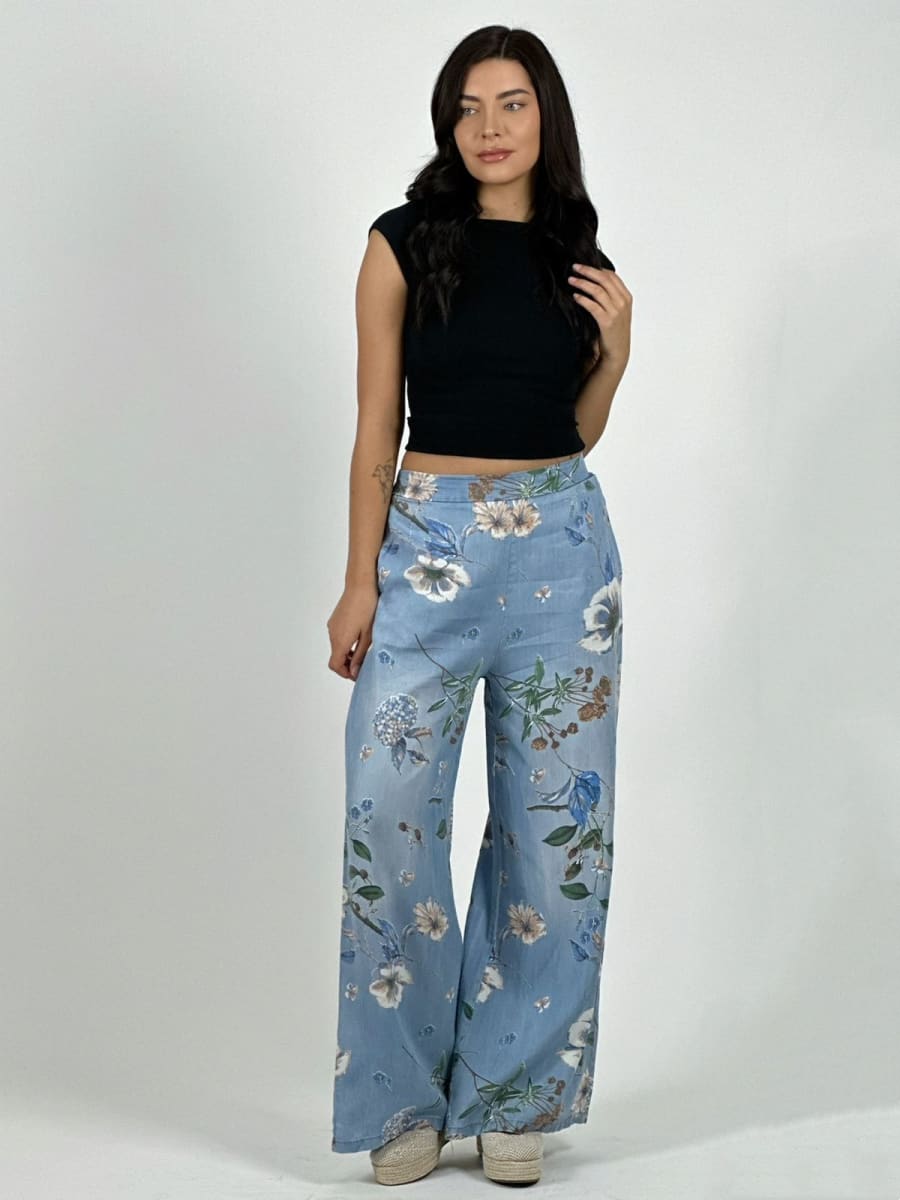 Pantalon Italiano Lino Casual Estampado Floral A1-274