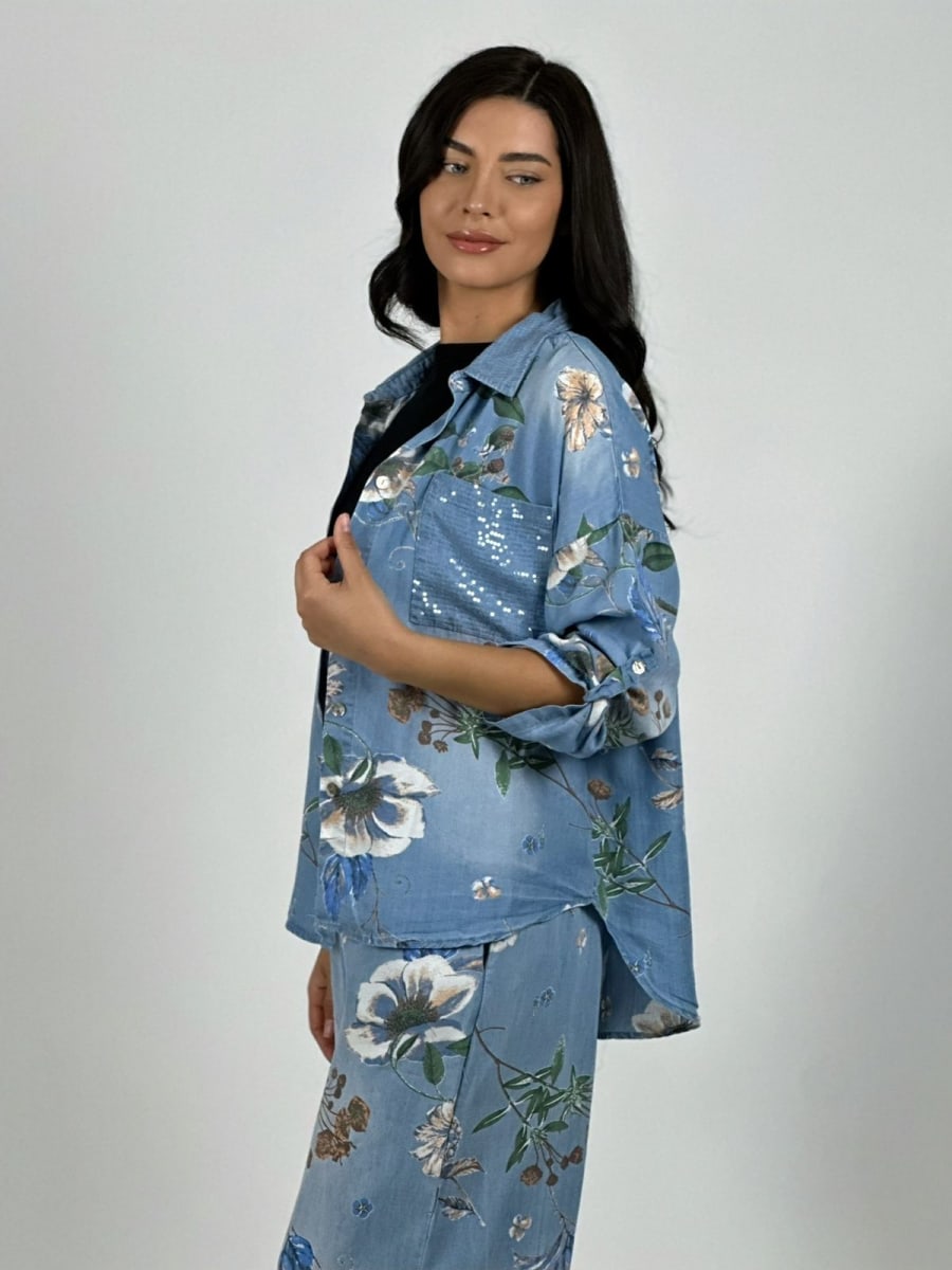 Camisa Italiano Lino Casual Estampado Floral A1-227