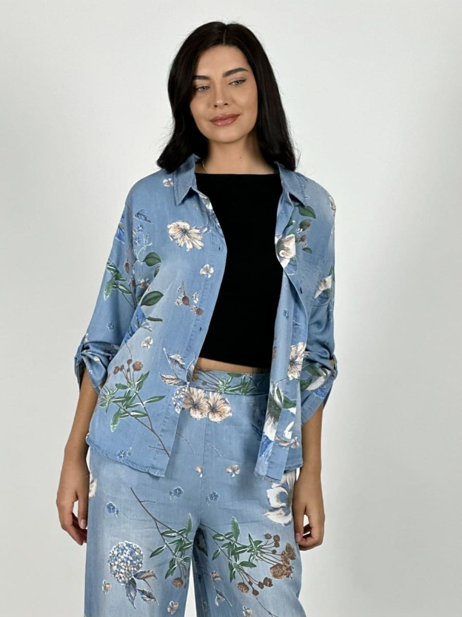 Camisa Italiano Lino Casual Estampado Floral A1-226