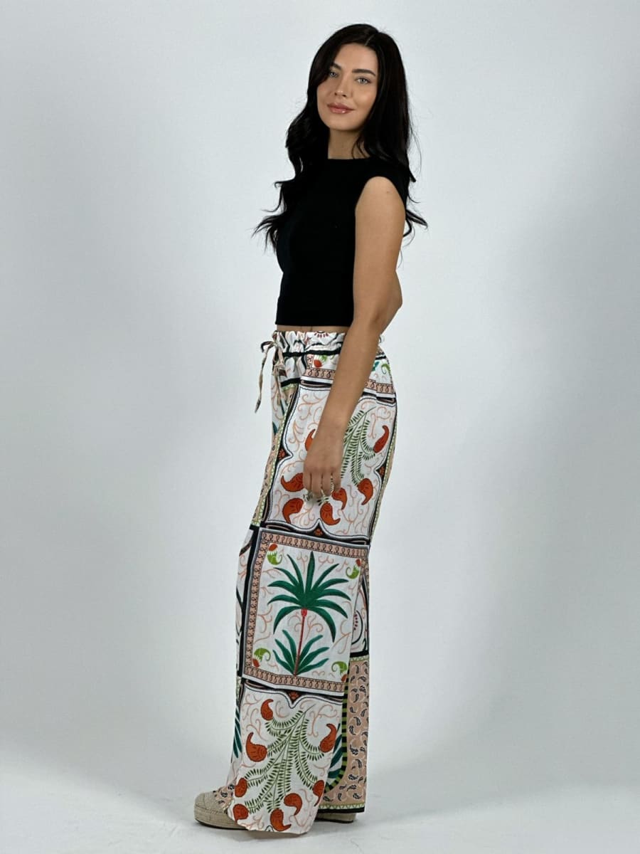 Palazo Italiano Lino Estampado Palmera y Lirios A1-183