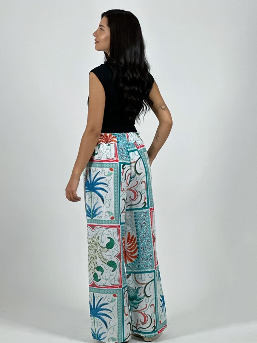 Palazo Italiano Lino Estampado Palmera y Lirios A1-186