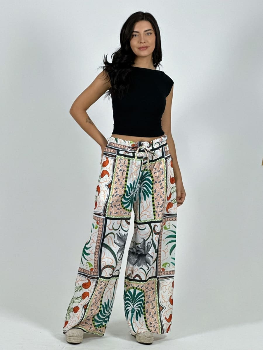 Palazo Italiano Lino Estampado Palmera y Lirios A1-181