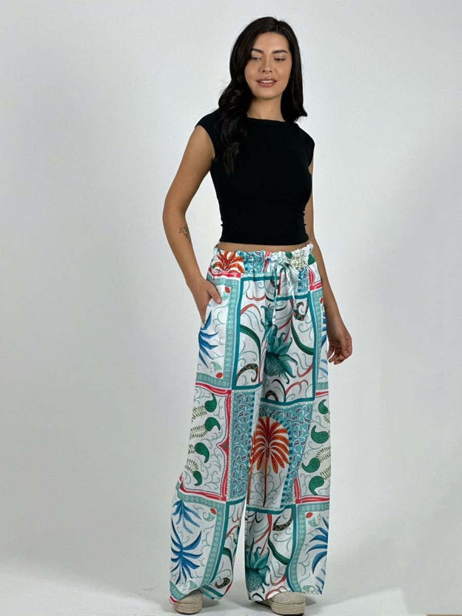 Palazo Italiano Lino Estampado Palmera y Lirios A1-185