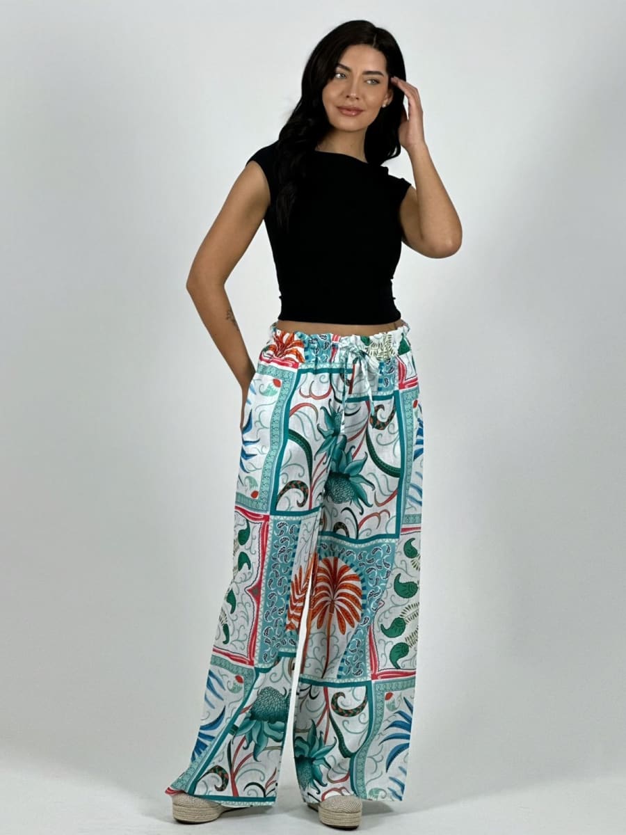 Palazo Italiano Lino Estampado Palmera y Lirios A1-184