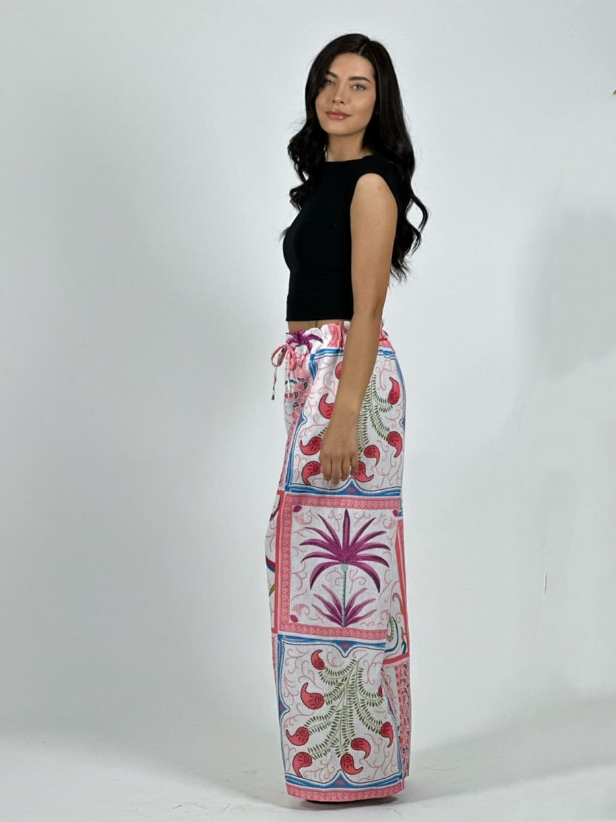 Palazo Italiano Lino Estampado Palmera y Lirios A1-189