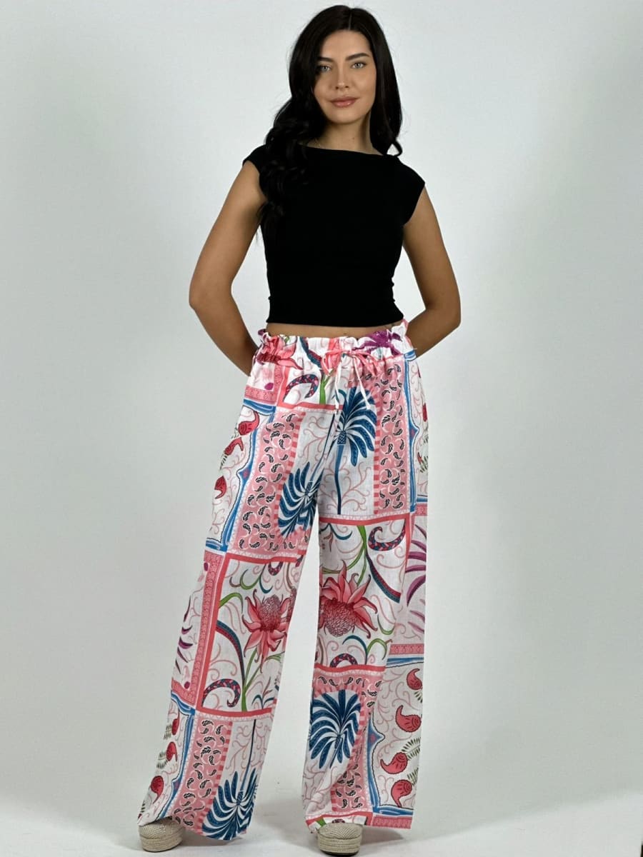 Palazo Italiano Lino Estampado Palmera y Lirios A1-187