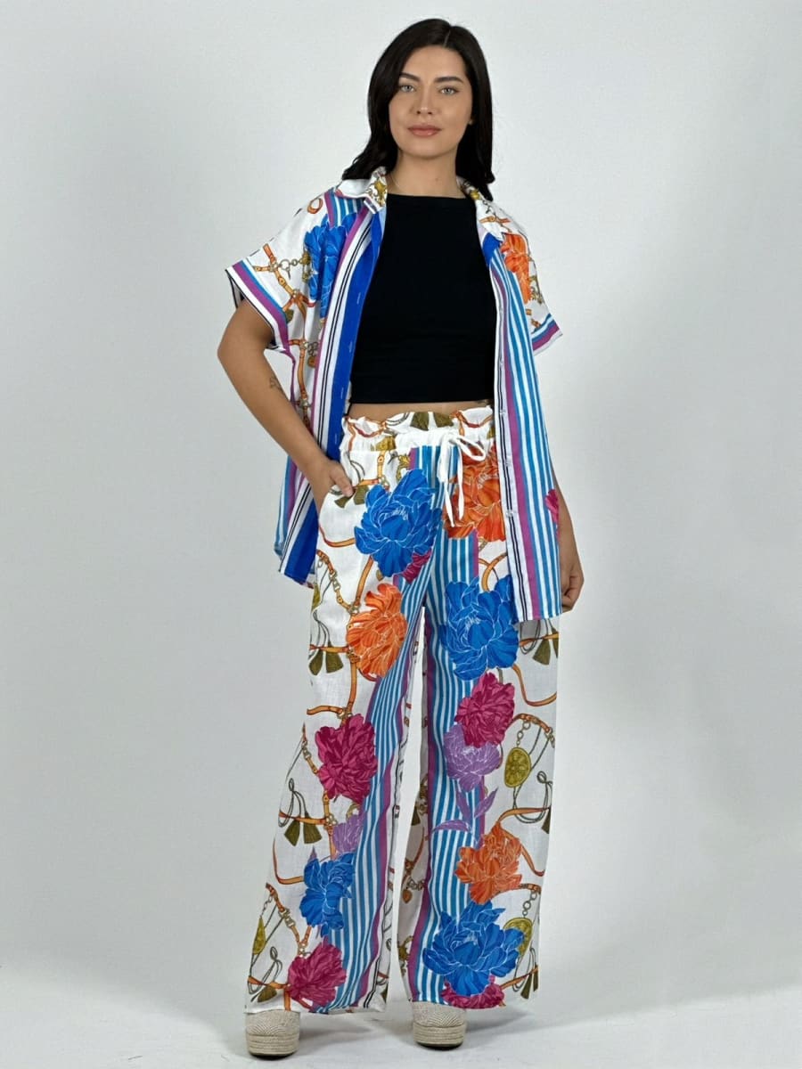 Palazzo Italiano Lino Estampado Colorido Floral A1-221