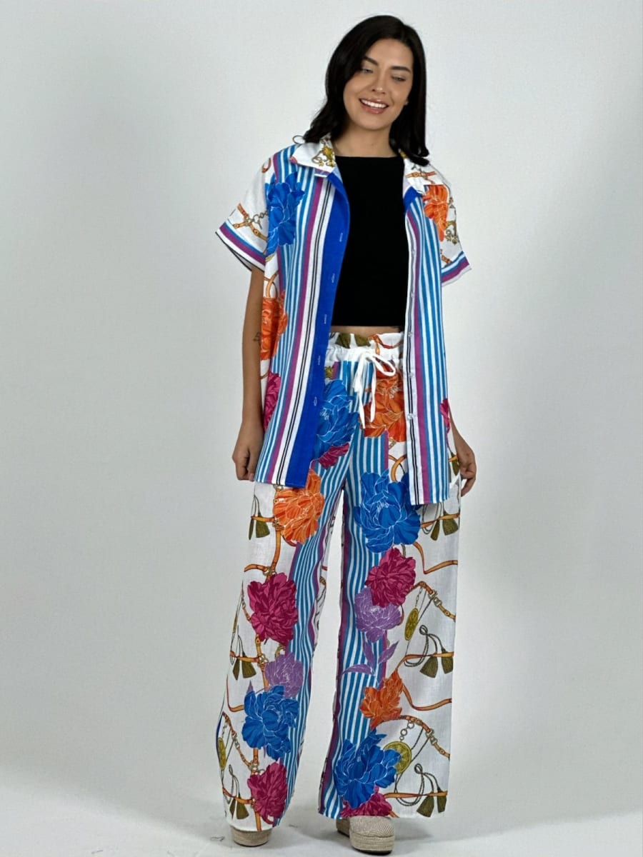 Palazzo Italiano Lino Estampado Colorido Floral A1-222