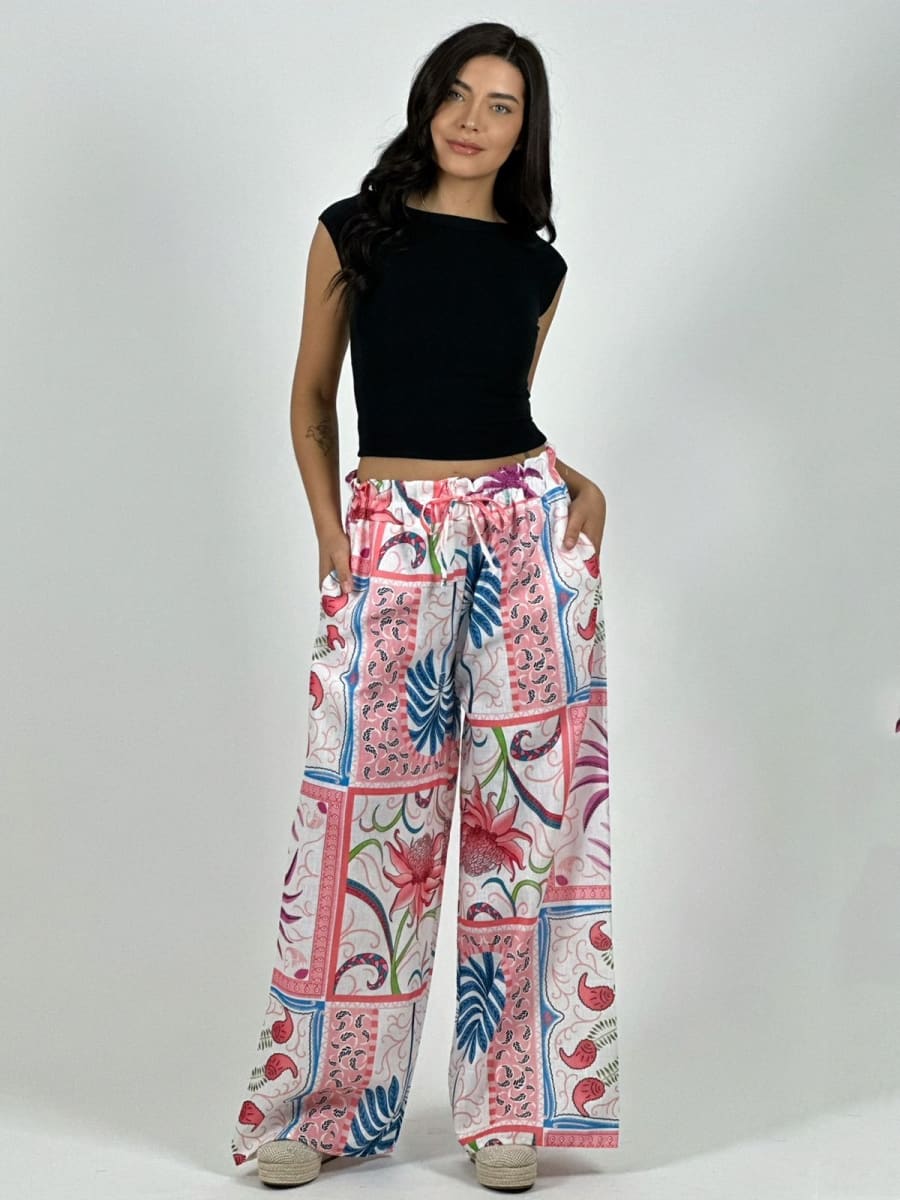 Palazo Italiano Lino Estampado Palmera y Lirios A1-188