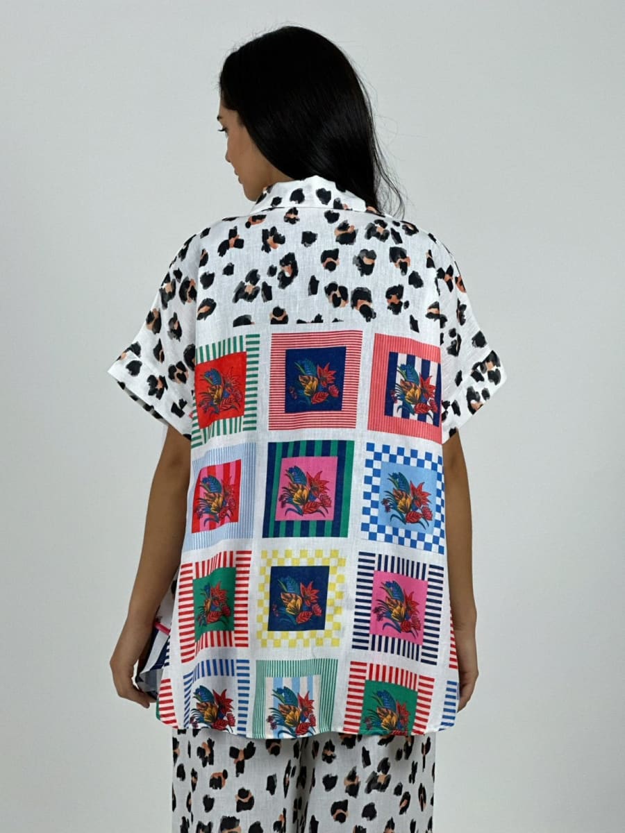 Blusa Italiana Lino Animal Print A1-353
