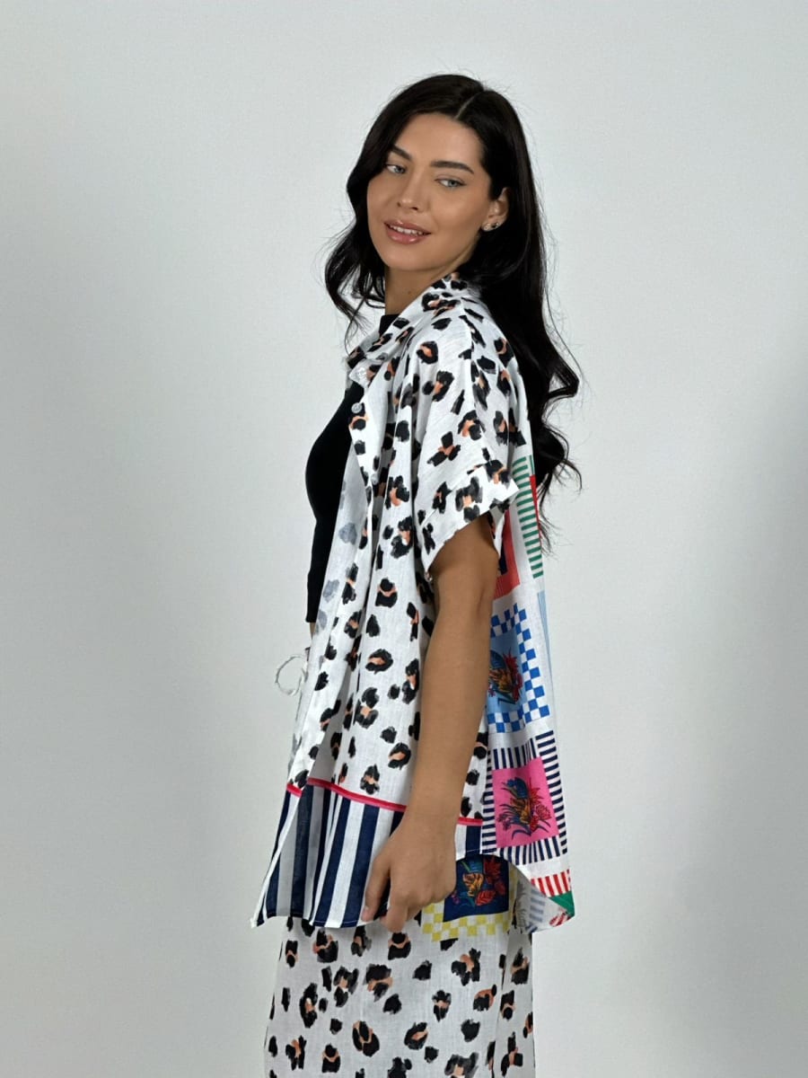 Blusa Italiana Lino Animal Print A1-352