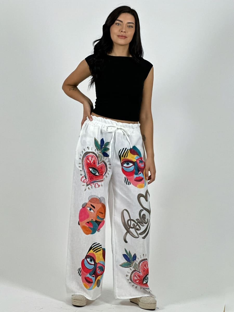 Palazzo Italiano Lino Casual Retratos Abstractos LOVE A1-242