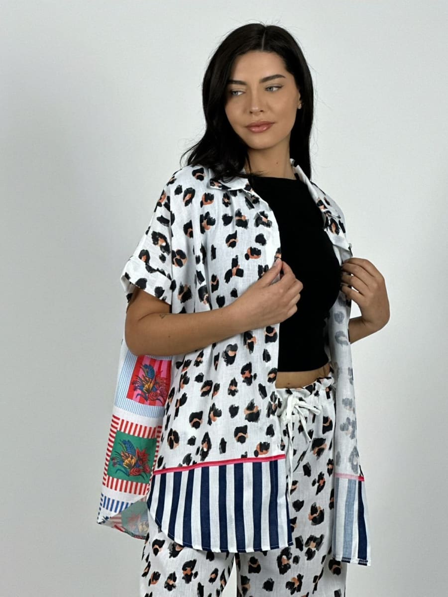 Blusa Italiana Lino Animal Print A1-351