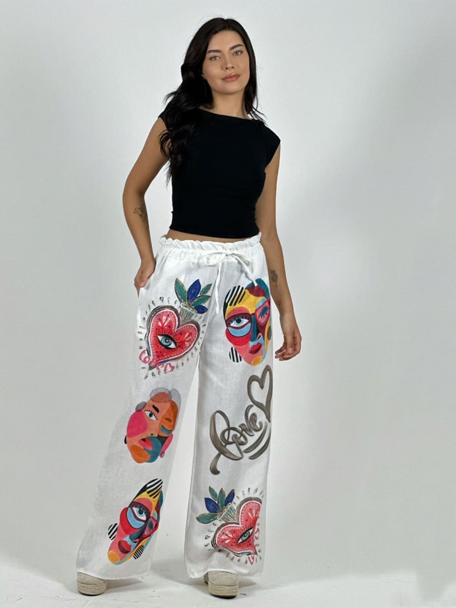 Palazzo Italiano Lino Casual Retratos Abstractos LOVE A1-241