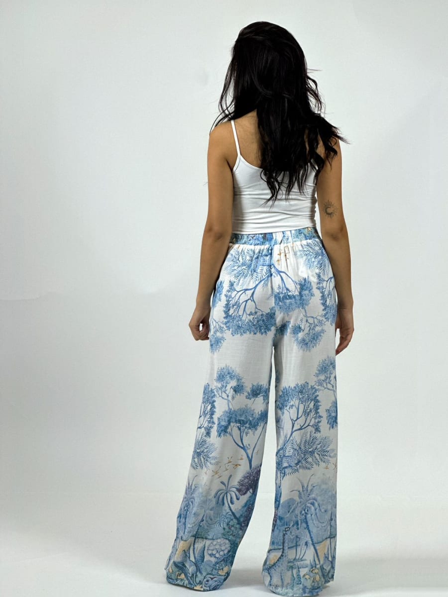 Palazzo Casual Italiano Lino Estampado Silvestre A4-893