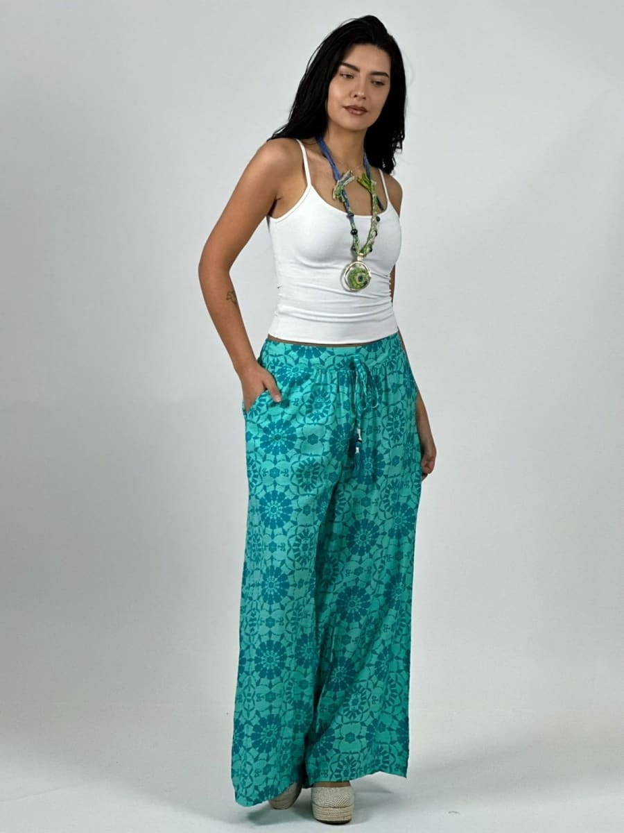 Palazzo Casual Lino Estampado All-Over A3-825