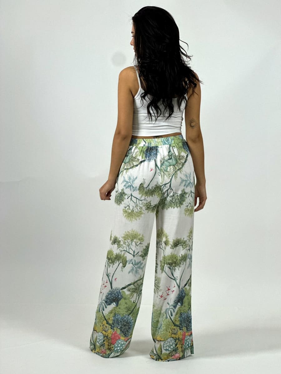 Palazzo Casual Italiano Lino Estampado Silvestre A4-897