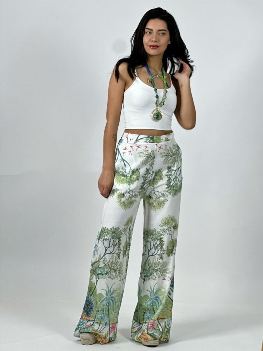 Palazzo Casual Italiano Lino Estampado Silvestre A4-894