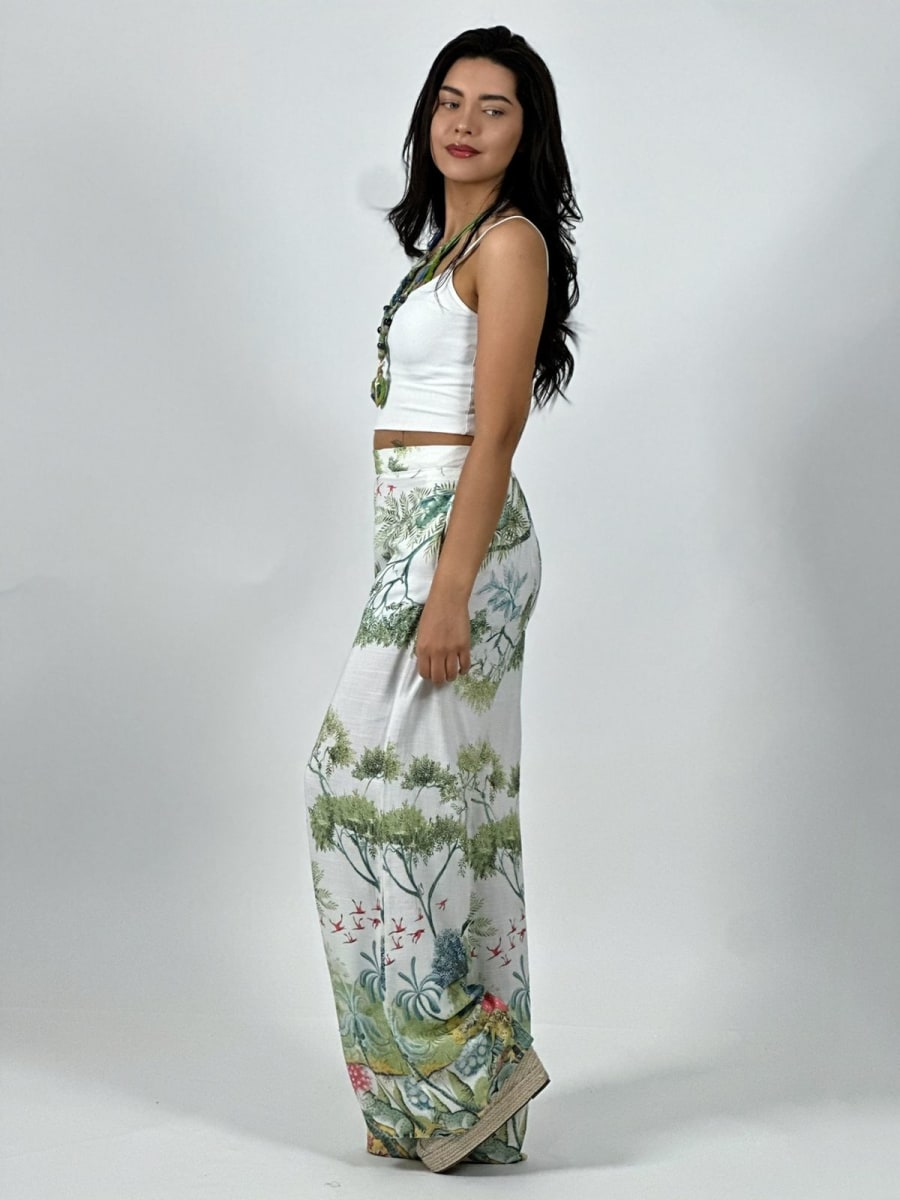 Palazzo Casual Italiano Lino Estampado Silvestre A4-896