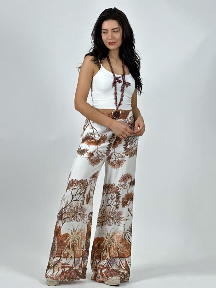 Palazzo Casual Italiano Lino Estampado Silvestre A4-899