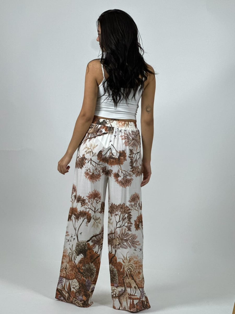 Palazzo Casual Italiano Lino Estampado Silvestre A4-8911